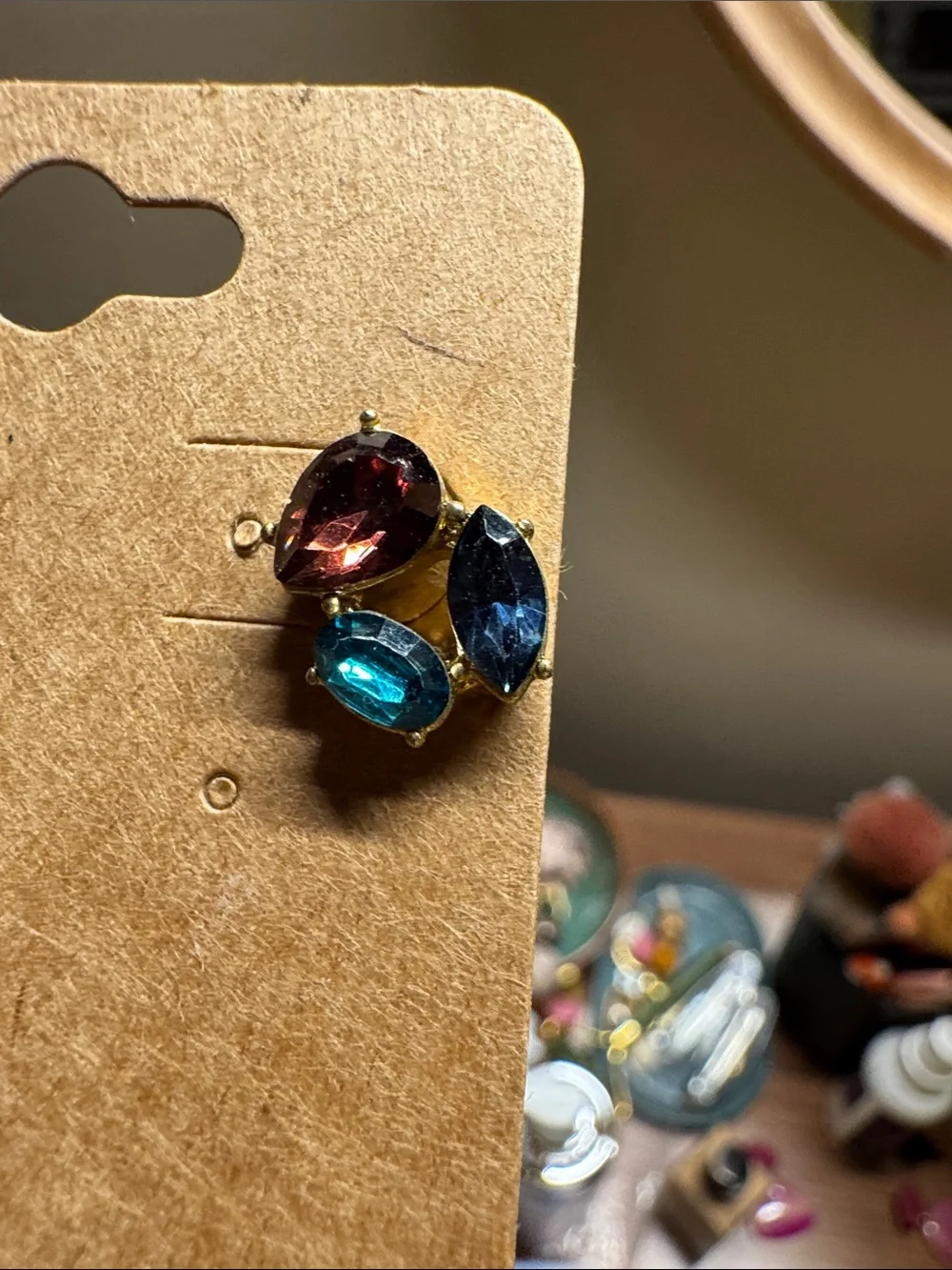 Cluster Crystal Stud Earrings in Teal, Blue & Plum